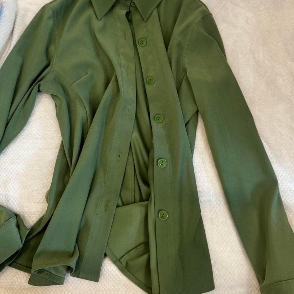 Green button up blouse